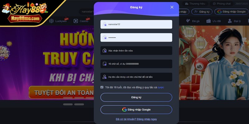 Thao tác đăng ký account Hay88 cho newbie tham gia